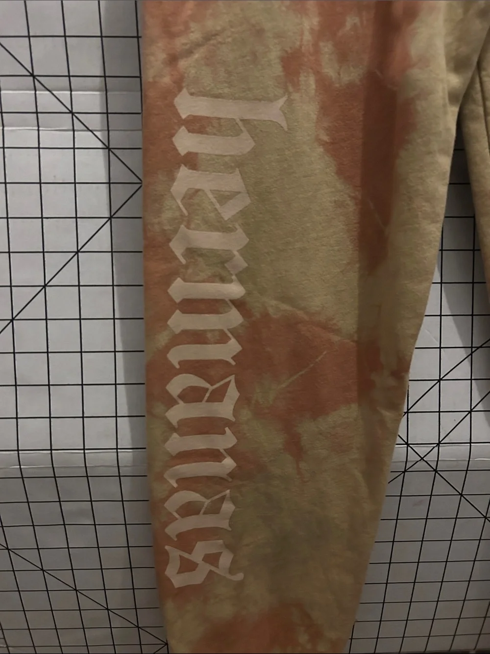 Tie-Dye Jogger Sweatpants in Olive & Rust with Side Script